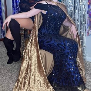 Angel fashions Navy Blue Sequin 20’s Ball Gown, Size S